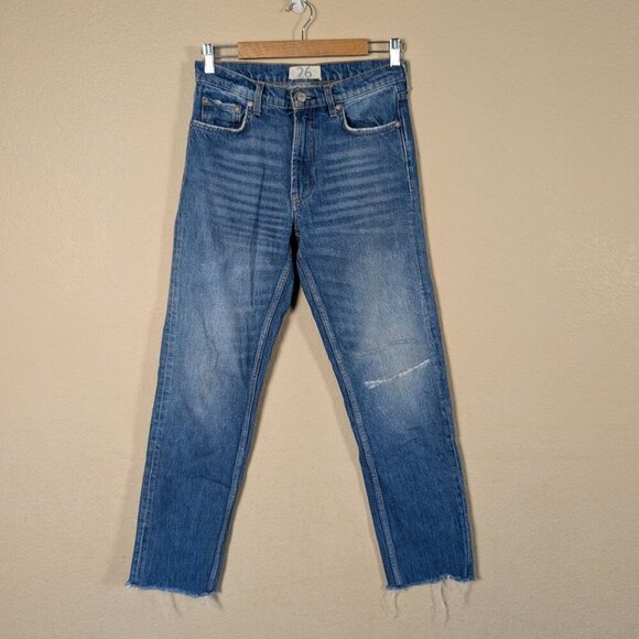 We The Free Denim - Free People Vixen Cigarette Jeans Vintage Wash Raw Hem Distressed sz 26 Casual